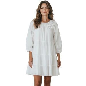 NWT J. Crew White Poplin Dress Tiered Women XS - Prairie Cottagecore Boho.    R